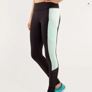 Lululemon Athletica Get Up And Glow Black and Mint Green Leggings Size 6